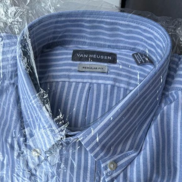 Van Heusen Mens Oxford Blue Striped Long Sleeve - Picture 2 of 7